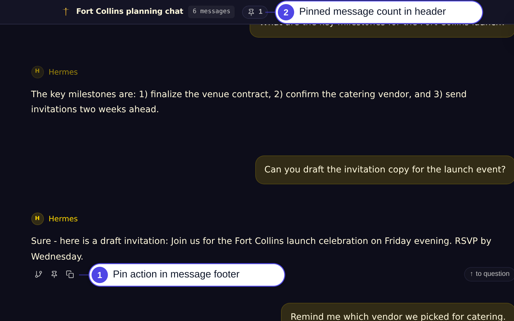 Toggle message pin from footer