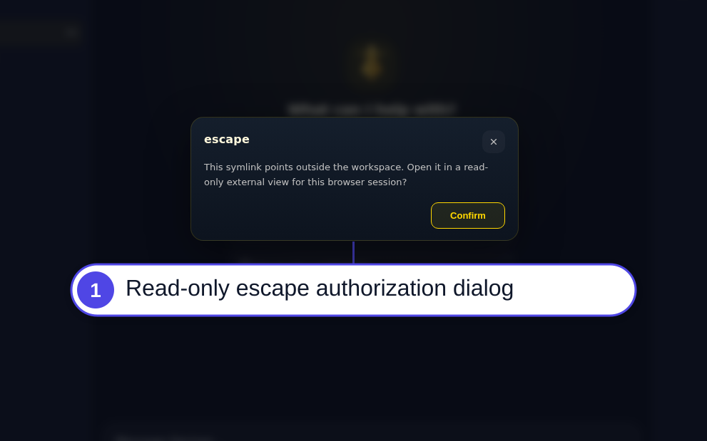 clicking the external symlink opens the read-only authorization dialog