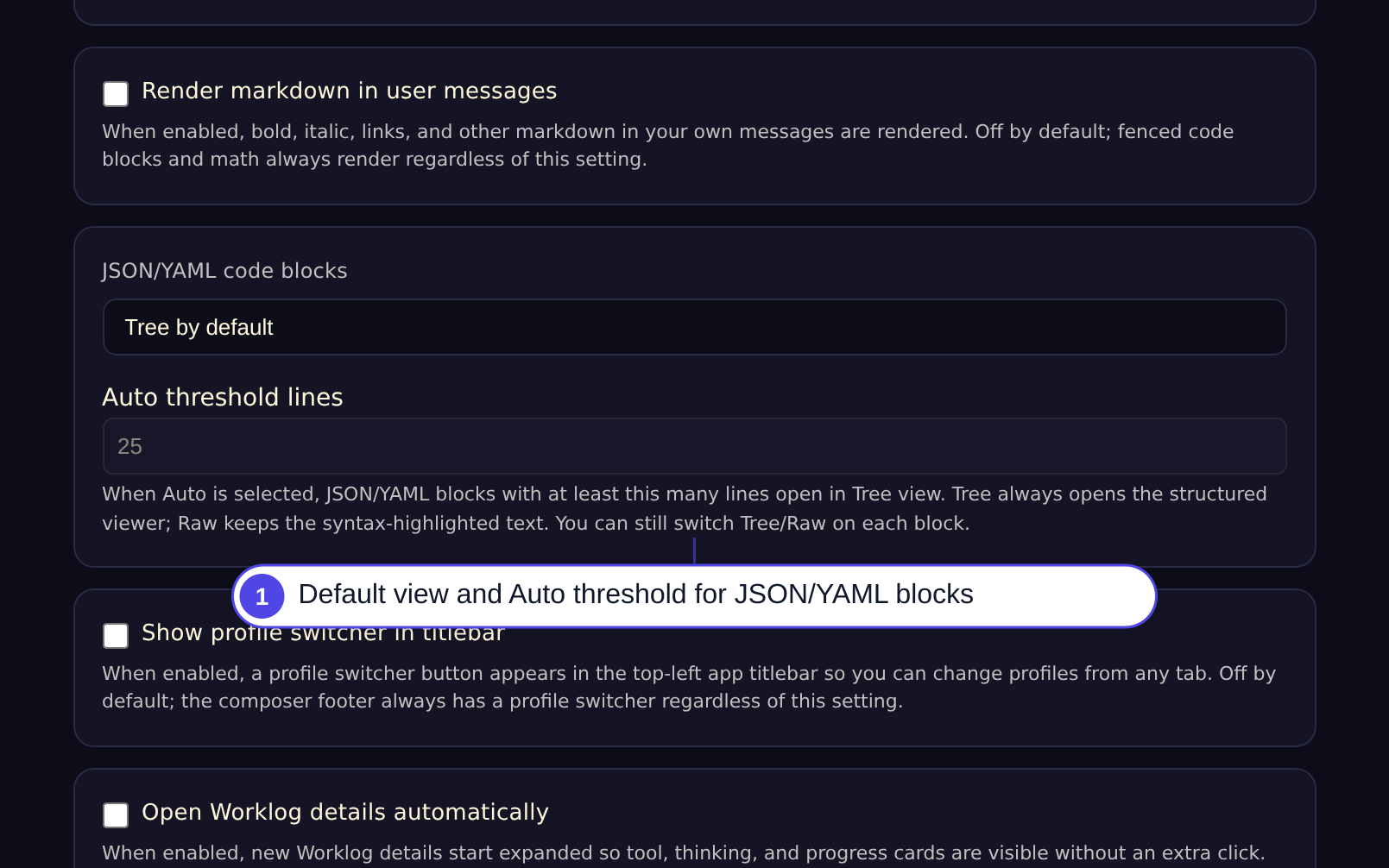 Configure default JSON/YAML block view mode
